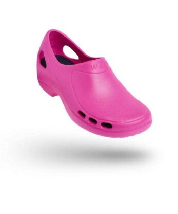 Zapatillas Socas WOCK Everlite Open toe de mujer en rosa sobre fondo blanco.