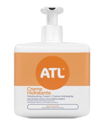 Un frasco blanco de 1 kg de crema hidratante ATL de Edol con etiqueta naranja y dosificador, adecuado para el cuidado facial y corporal.