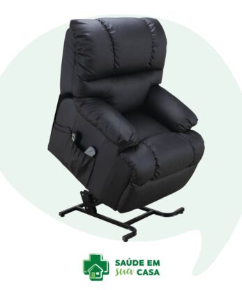 Un fauteuil électrique noir avec une bulle de texte.