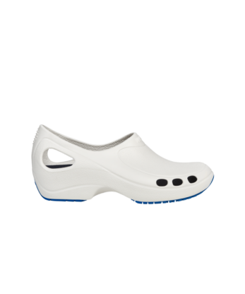 Chaussure Socas WOCK Everlite Plus blanche avec des détails bleus sur fond blanc.