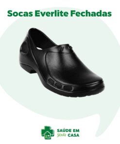 Um sapato preto com as palavras Socas WOCK Everlite Fechada.