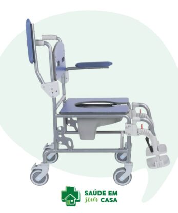 Imagen de una silla de baño de acero inoxidable Antarctica con ruedas y asiento.