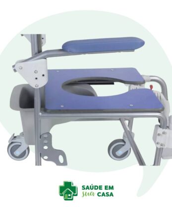 Imagen de la silla de baño de acero inoxidable Antarctica, diseñada para personas que necesitan ayuda para bañarse o ir al baño. La silla dispone de un cómodo burbuja de diálogo.