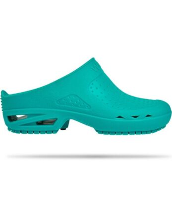 Zueco Socas WOCK Bloc de mujer en color verde azulado con suela de goma.