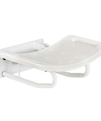 Un banco de ducha de plástico blanco.