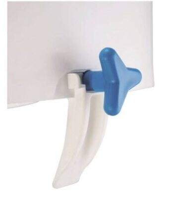 Um Elevador de Sanita branco com uma manga azul.