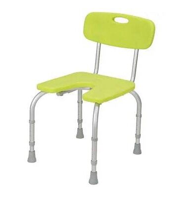 Banco de aluminio en forma de U Danubio verde con patas sobre fondo blanco, con Banco de aluminio en forma de U Danubio.