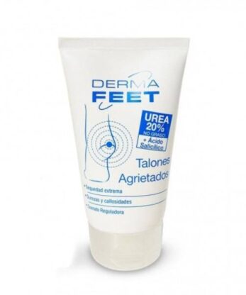 Tubo de crema para talones agrietados sobre fondo blanco, para el tratamiento de talones agrietados.