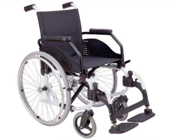 Latin Alloy Wheelchair in black and white on a white background.