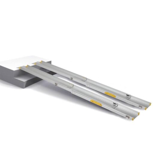 Pair of T2 Telescopic Ramps - 203cmx40cm positioned on a white surface.