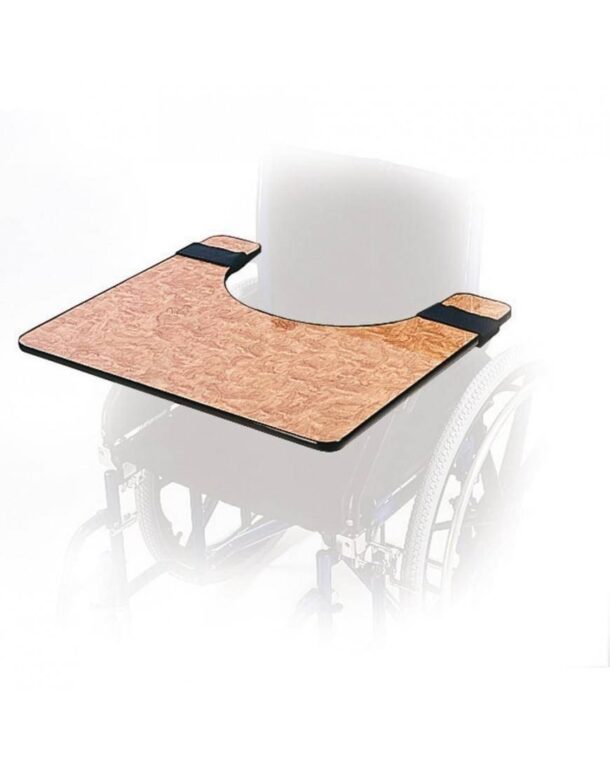 Description: A picture of a wheelchair with a Wheelchair Tray on it.