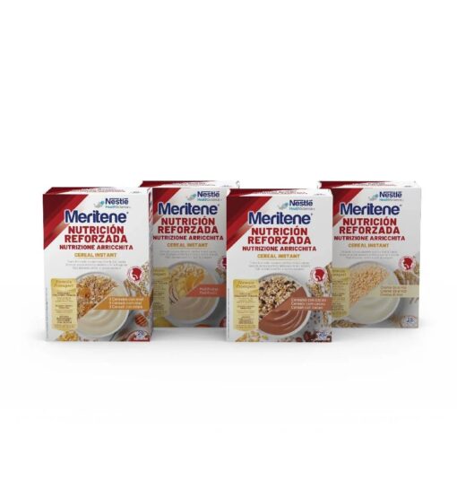 Three boxes of Nestlé Meritene Cereal Instant on a white background.