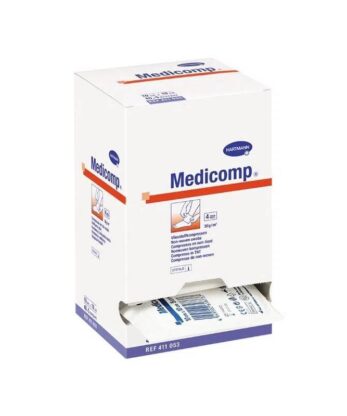 Box of Medicomp Sterile Compresses - 2 units on a white background.