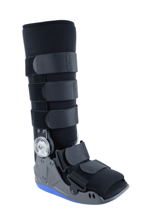 Image of an Articulated Walker Boot with blue straps.