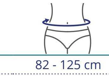 Diagrama que muestra las medidas de la cintura de una mujer utilizando el cinturón LombaMum.