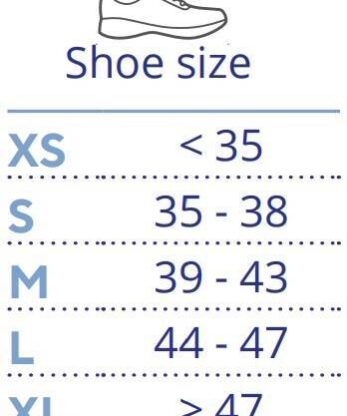 Un gráfico que muestra el tamaño de una bota Walker TD Fix.