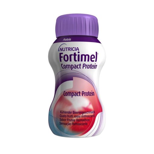 Un flacon de Fortimel Compact Protein Red Fruits 4x125 ml.