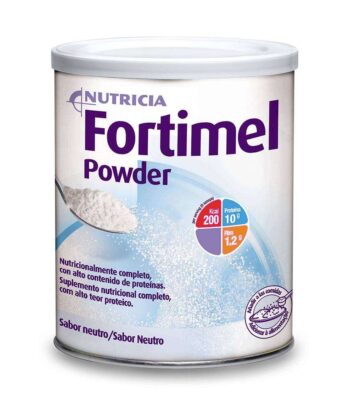 Boîte de conserve de Fortimel Neutral Powder 335g sur fond blanc.