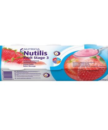 Una caja de Nutilis Fruit Stage 3 (3x150g) con fresas.