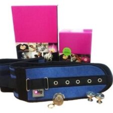 Ironclip Abdominal Bed Belt in blue and pink with pink box.