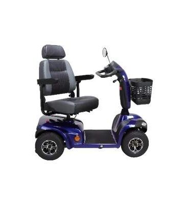 Un scooter Orthos XXI Compact Deluxe 700 bleu avec un panier.