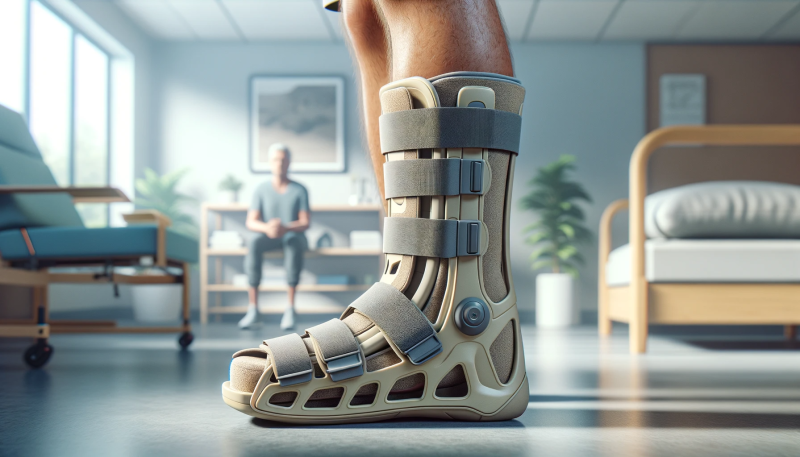 A person in a hospital room wearing braces.