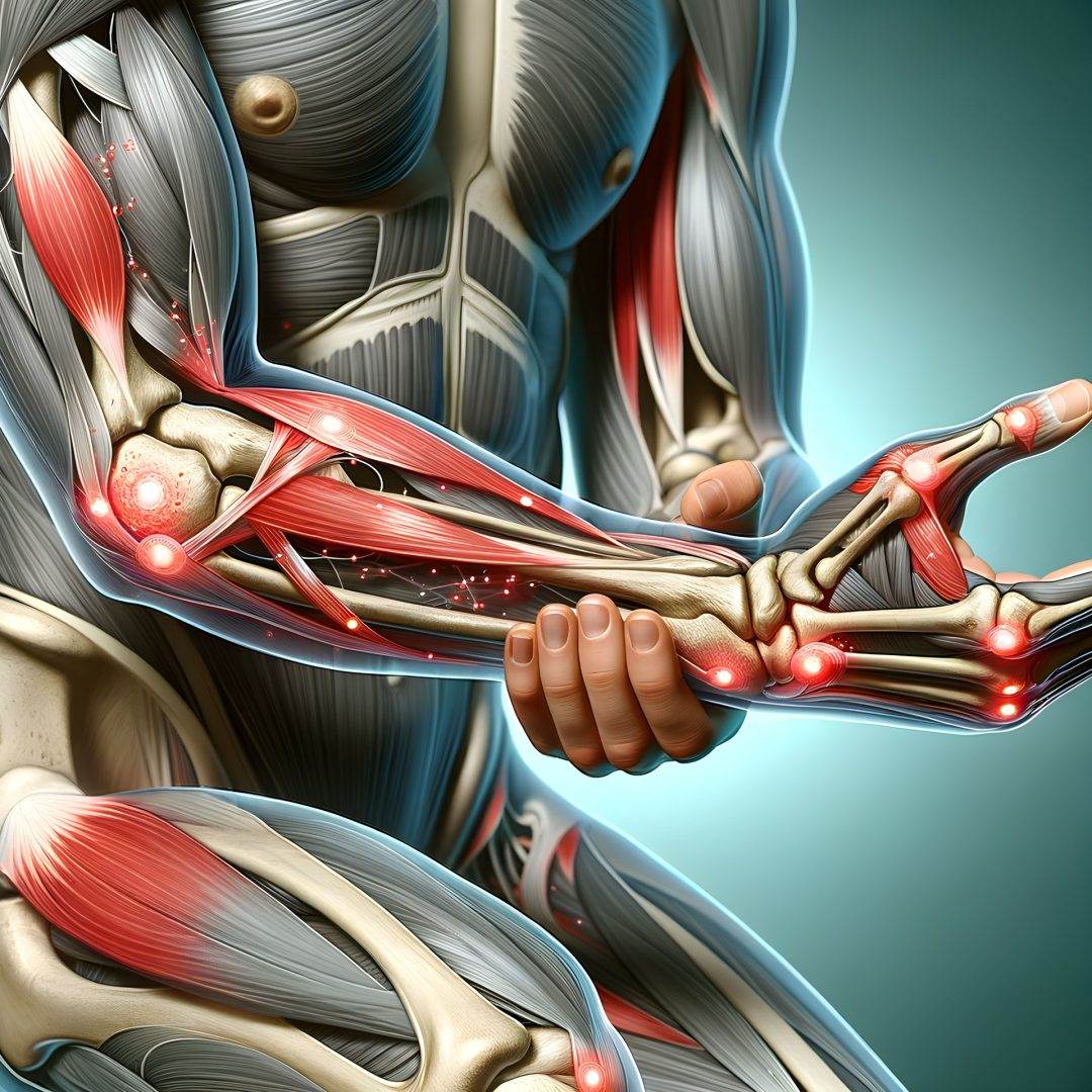 Os músculos do braço humano são mostrados.