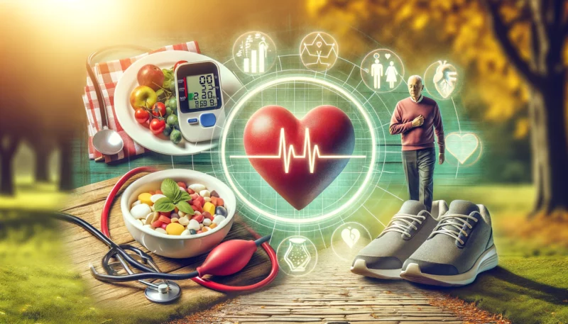 A man next to a plate of food and a heart.