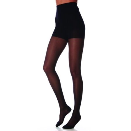 A person wearing transparent black AT 140 DEN Lycra Rest tights is standing against a white background. The upper torso and head are not visible, adding an air of mystery to the elegant scene.