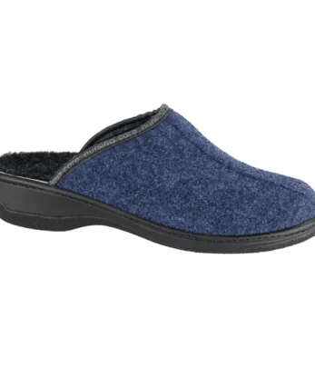 La zapatilla ortopédica Winterwool Sobreiro es una zapatilla ortopédica azul con suela y ribete negros, mostrada de perfil sobre fondo blanco.