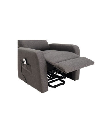 The Menta Chocolate Electric Relax Sofa is a gray recliner with an extended footrest and a side pocket for storing the remote control, offering modern convenience and comfort for your moments of pure relaxation.